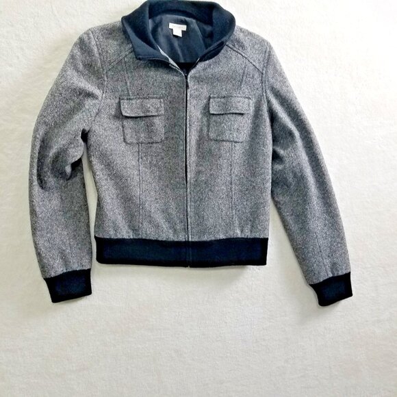 Halogen Jacket Wool/Silk Blend bomber ribbed cuff multipocket womens M - Picture 2 of 12